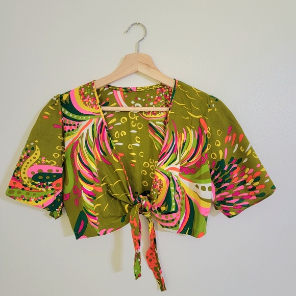 Vintage Tops - Vintage 1970's Handmade Tie Front Top